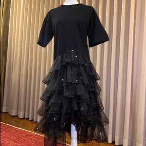 Cynthia Rowley Black High Low Tulle Ruffle Dress